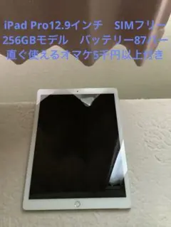 良品iPad Pro12.9インチ256GB SIMフリー、オマケ5千円以上付き
