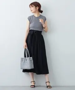【美品】natural couture リブニット上品ドッキングワンピース