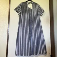 タグ付き新品　サマンサモスモスブルーストライプワンピース　ブラック　フリーサイズ