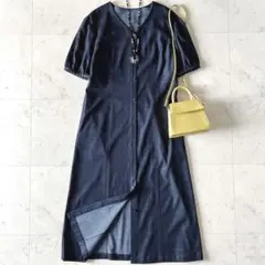 極美品＊23区 デニムライクシャンブレーワンピース 40 インディゴ系 半袖