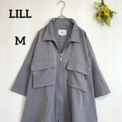 【リル】LILL シャツジャケット ジップアップ ゆったりめ 薄手 グレー M