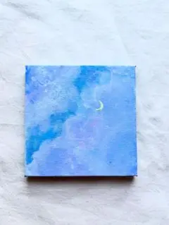 月のそら　アクリル　キャンバス　小さなアート