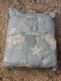 クマ耳付き水色バスタオル 100%コットン
