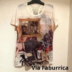 Via Faburrica アートプリント 半袖Tシャツ　個性的　豪華　レース