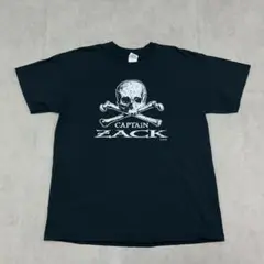 スカル　海賊　キャプテンザック　トップス　半袖　Tシャツ　古着　ブラック　黒　L