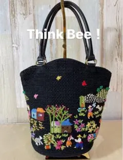 【レア柄】Think Bee!シンクビー!ハンドバッグ 刺繍 風景画