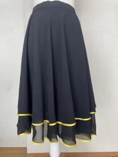 STEPHOUSE黒と黄色のシフォンのフレアスカート二重裾