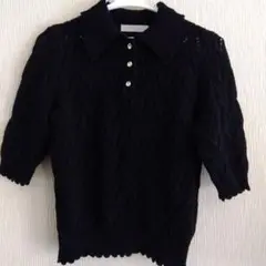 DoCLASSE　黒いレース編み五分袖ニット