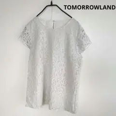 TOMORROWLANDレース柄ノースリーブトップス　淡グレーカラー日本製