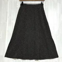 CRESENDOMORE シルク100 サイドスリットドット柄フレアスカート　黒