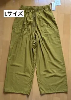 GLOBAL WORK エアかるイージーワイドパンツ オリーブイエロー L