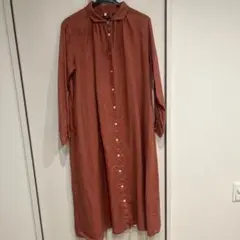 【無印良品】【MUJI】リネン 洗いざらし長袖ワンピース　赤　Mサイズ