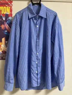 青 ストライプ 長袖シャツ