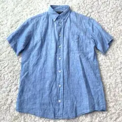 極美品 ブルックスブラザーズ 麻 アイリッシュリネンシャツ 半袖 ブルー