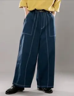 kutir ステッチワイドパンツ　ダークブルー