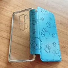 青い足跡模様 手帳型ケースSamsung GALAXY S8 ブルー