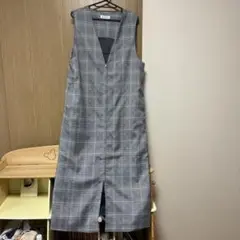 TKのグレー系チェック Vネック オールインワンピ