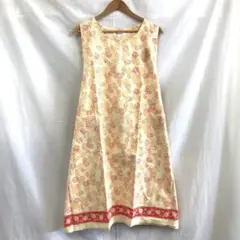 アウトレット インド綿 エプロン ドレス ワンピース ライトイエロー 作業服