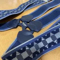 Taniwatari ネイビー サスペンダー 幾何学模様