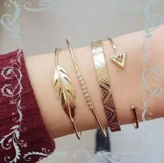 新品*4種セット*お買得*バングル*ブレスレット*ゴールド*可愛い*リーフ*