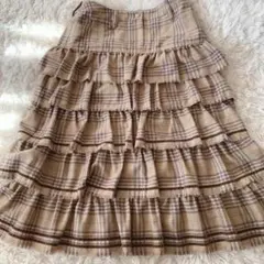 ピンクハウス 5段フリル チェック ロングスカート ティアード 美品 ウール