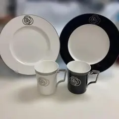 ノリタケ エイダン モーニングセット 24.5cmプレート マグカップ 黒 白