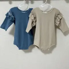 pairmanon ワッフル袖フリル アソート長袖ロンパース 2枚セット