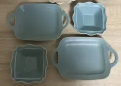 よしざわ窯　青い陶器皿セット（ハンドル付き）