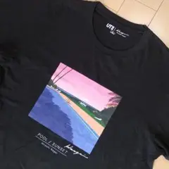 【UNIQLO✕永井博】プール・サンセット Tシャツ ブラック/XL