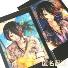 【匿名配送】ユーハン★夏の思い出チェキ風カード2枚★ノーマル★あくねこ