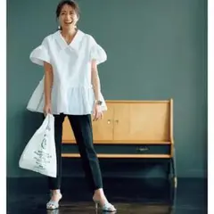 【クリーニング済】THREE SQUARE 2WAYタフタブラウス ホワイト