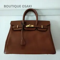 ブティックOSAKIブラウンレザー ハンドバッグ ゴールド金具