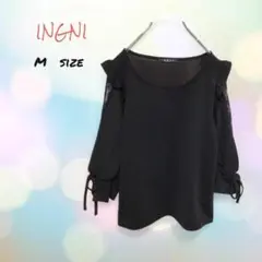 INGNI ブラウス ギャザー 袖割れレース M ブラック 七分袖 送料無料