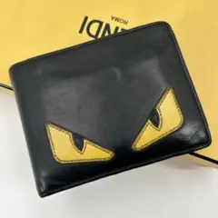 良品✨フェンディ 折り財布 モンスター バグズアイ レザー イエロー