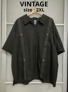キューバシャツ パナマシャツ ブラック 2XL XXL