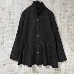 HM Tokyo ジャガード フレアジャケット黒 スタンドカラー 上品 9号相当