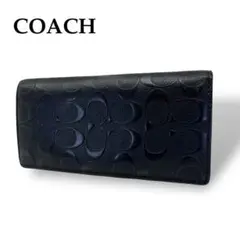 美品 COACH 長財布 折り財布 シグネチャー エンボス レザー 黒