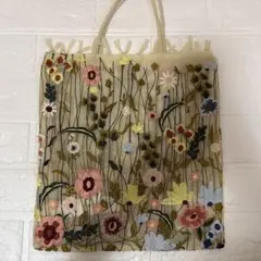 花柄刺繍バッグ フリンジ付き
