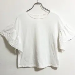 chocolraffineカットソー　ブラウス半袖　袖フリル　ゆったりa3328