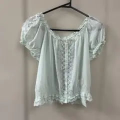 新品　レストローズ　ミントグリーン レース装飾 半袖ブラウス