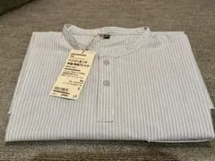 MUJI ヘンリーネック半袖Tシャツ L ストライプ