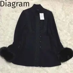 美品 ダイアグラム コート フォックスファー 袖ファー 黒 刺繍 チャイナドレス