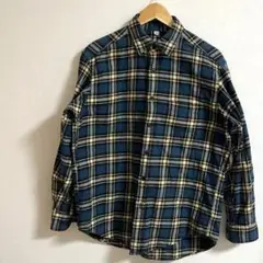 UNIQLO チェック柄シャツ 長袖 Mサイズ ブルー×ベージュ 秋冬 古着