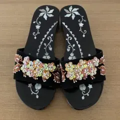 21cm ベトナム 下駄 螺鈿細工サンダル ビーズ刺繍 浴衣