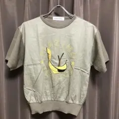 PIAZINO DÒNNA 刺繍入り麻55% グレージュ半袖Tシャツ トップスM