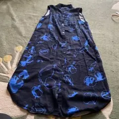 TIGRE BROCANTE ノースリーブ シャツワンピース 濃紺　青い図柄