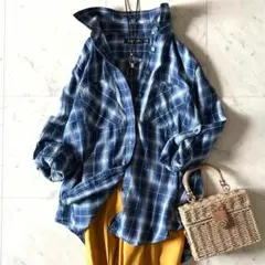 美品＊ローレンラルフローレン コットンチェックシャツ ブルー系 長袖 洗える