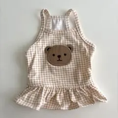 くま　ワッペン　チェック　キャミ　ベア　犬服　S