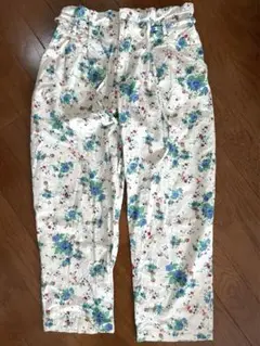 花柄パンツMサイズ　美品レトロ　青バラ柄