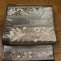 シルバー系 袋帯 刺繍入り